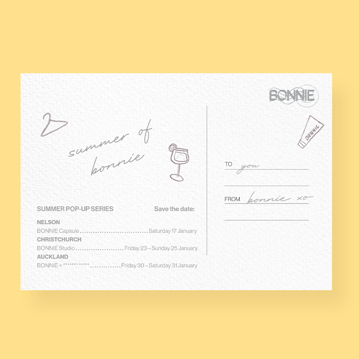 The Summer of BONNIE: Nelson, Christchurch & Auckland Pop-Up's